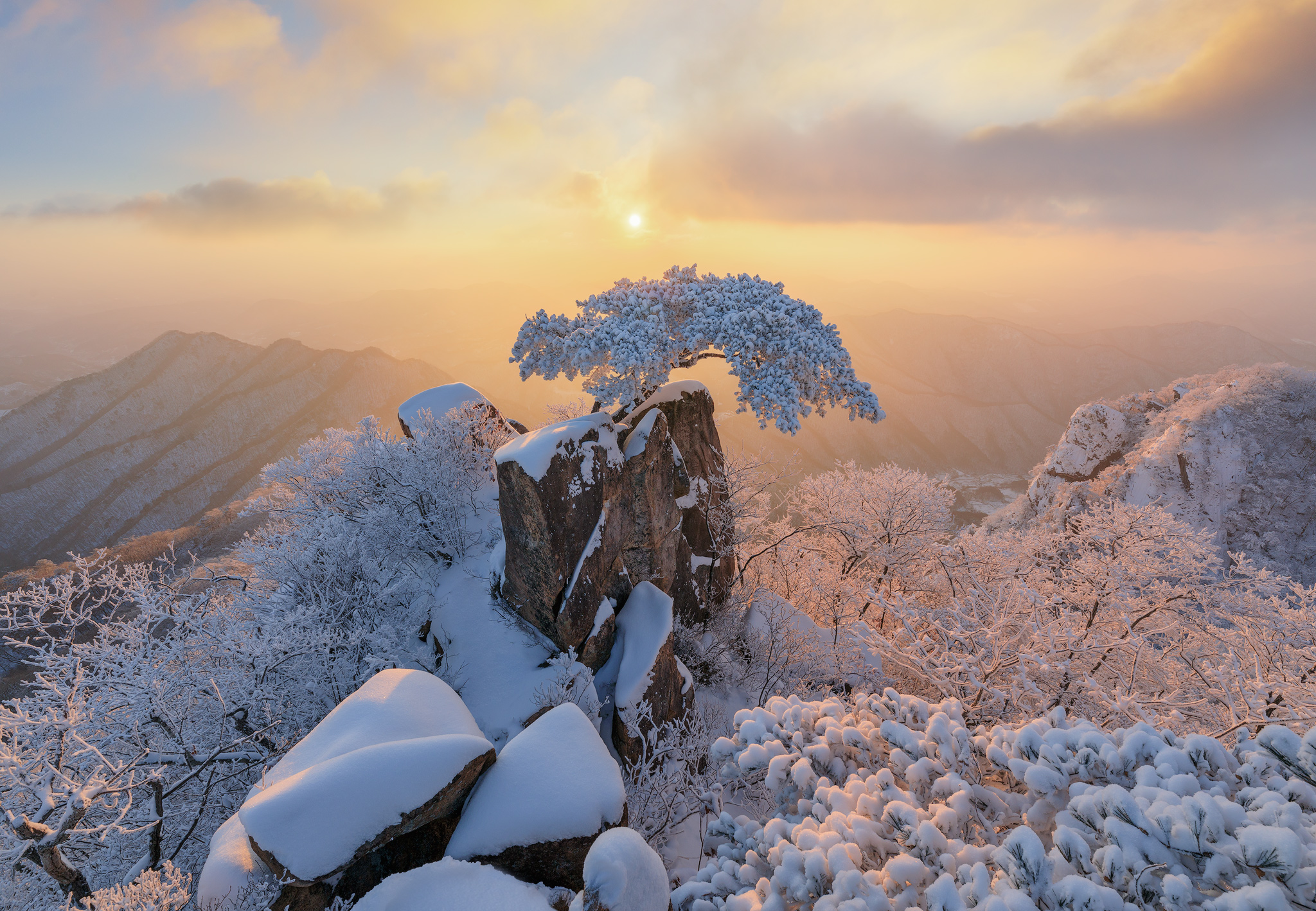 A fairy-tale sunrise on Daedunsan, South Korea