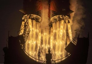 A rocket blasts off from the Baikonur Cosmodrome in Kazakhstan on Monday, February 15
