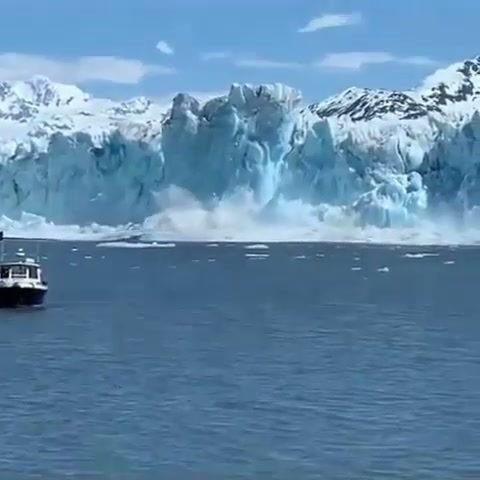 Ice breaking off a glacier, the smaller piece being less dense means it shoots out the water before collapsing on itself