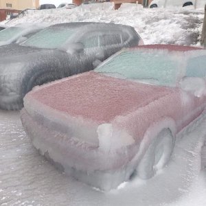 Cars after freezing rain in Vladivostok, Russia