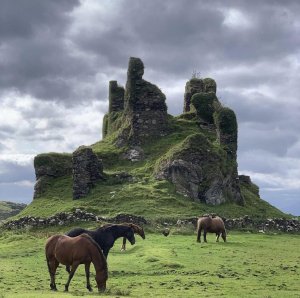 The ruins of the 13th century Castle Coeffin built on the former site of a Viking fortress, located in Scotland.