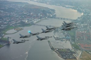 Danish Air Force F-16s flying around the country in celebration of the their 40th birthday